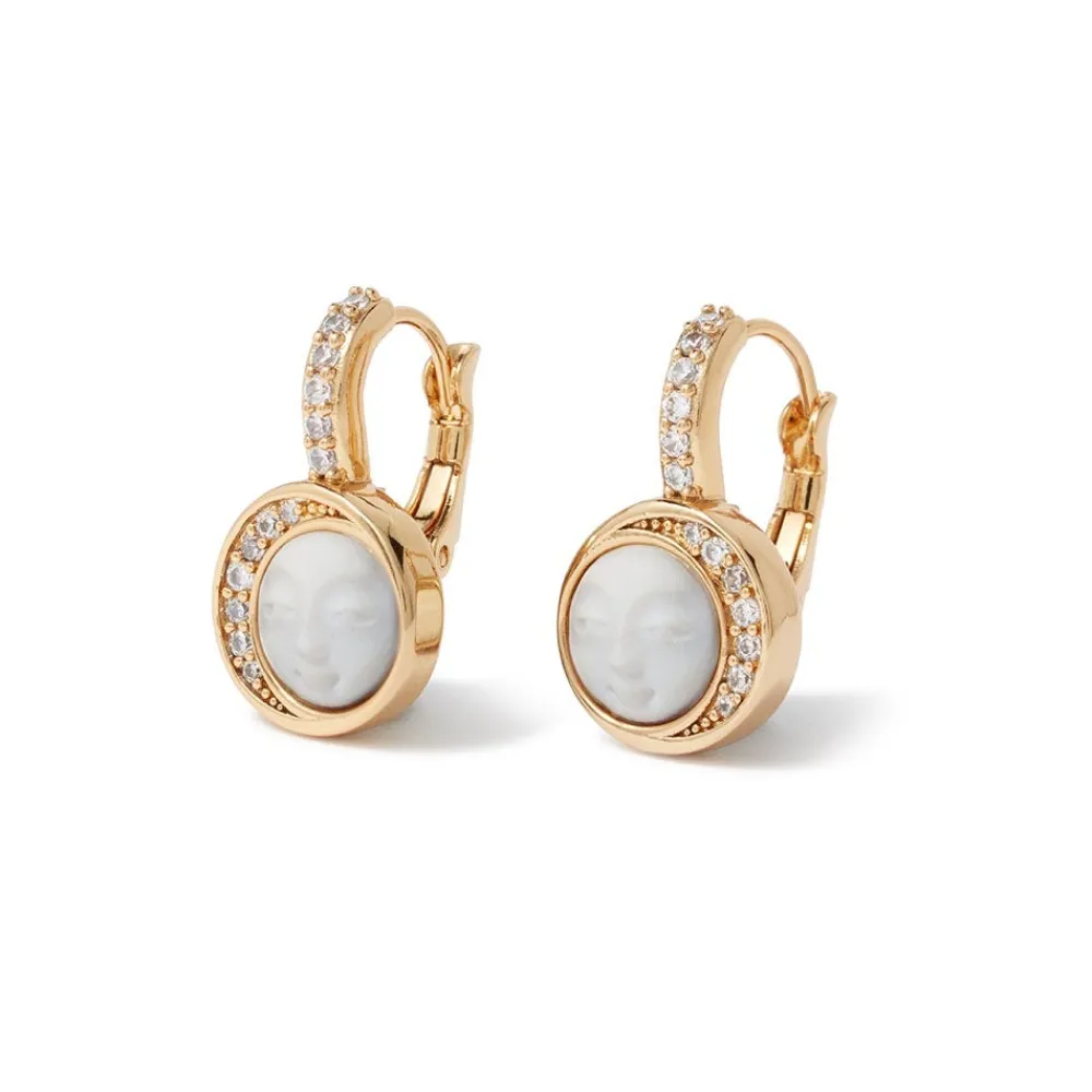 Celestial Symbols Carved Mother-of-Pearl Coin Hoop Earrings*The Met Store Fashion