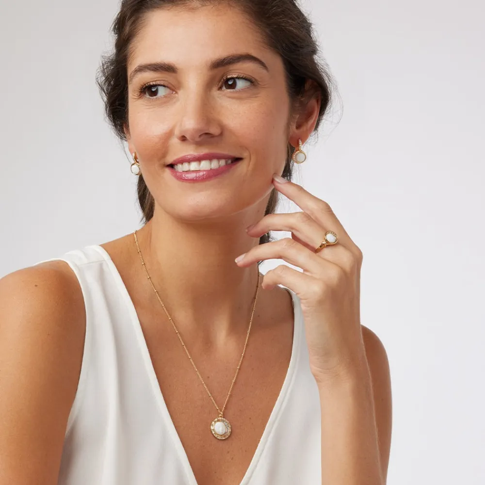 Celestial Symbols Carved Mother-of-Pearl Coin Hoop Earrings*The Met Store Fashion