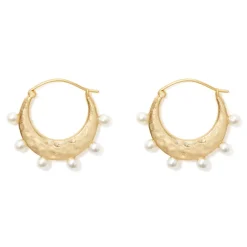 Hammered Crescent Pearl Hoop Earrings*The Met Store Cheap