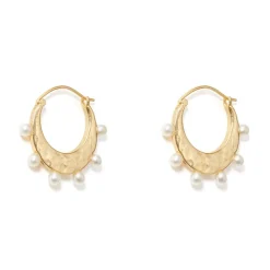Hammered Crescent Pearl Hoop Earrings*The Met Store Cheap