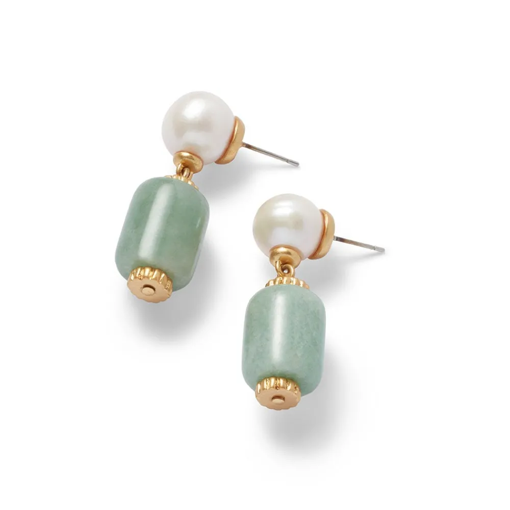 Karavas Gems Aventurine and Pearl Drop Earrings*The Met Store Best