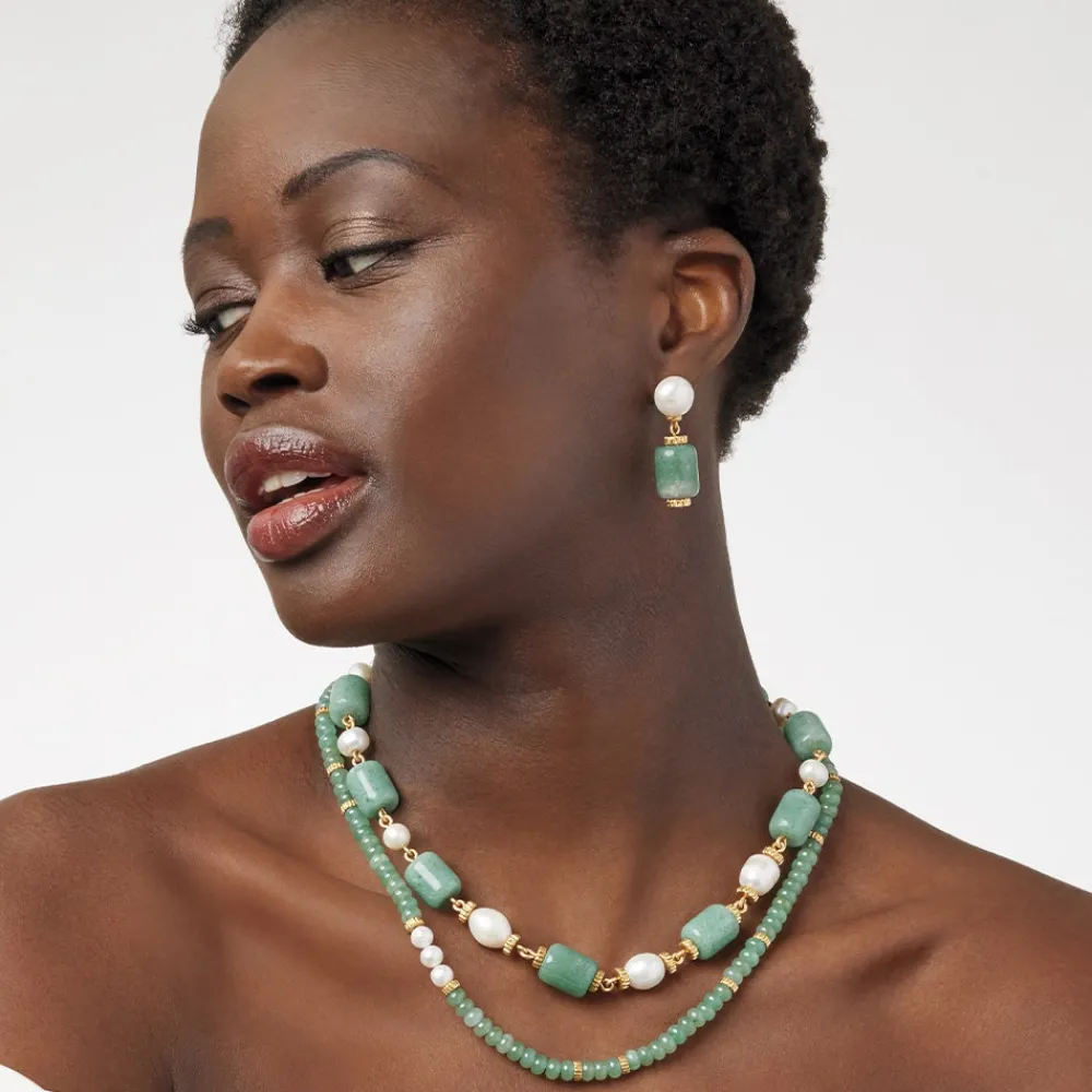 Karavas Gems Large-Bead Aventurine and Pearl Necklace and Drop Earrings Set*The Met Store Outlet