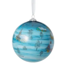 Santa and Reindeer Hand-Painted Glass Ornament*The Met Store New