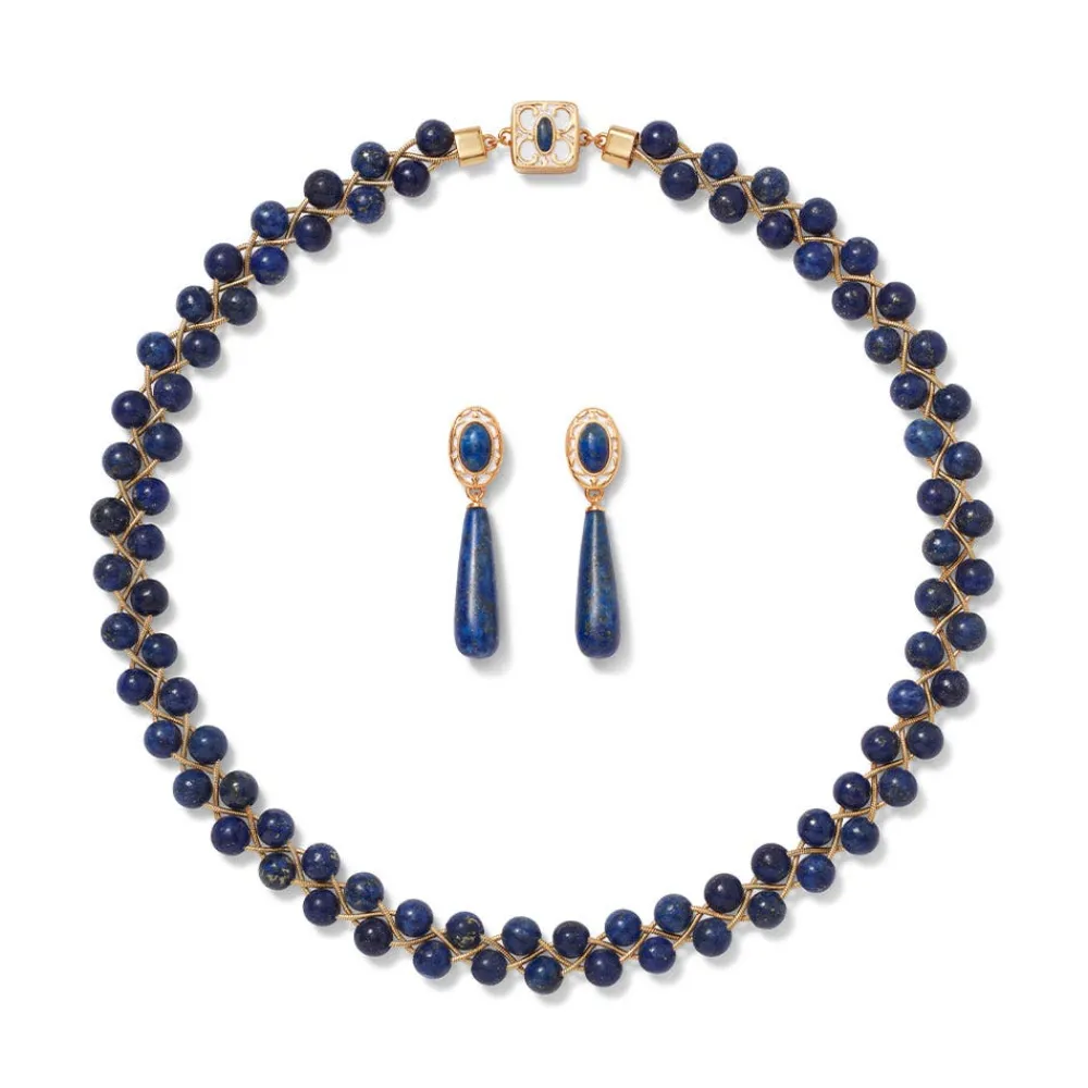 Spanish Baldric Lapis Braided Necklace and Elongated Drop Earrings Set*The Met Store Hot